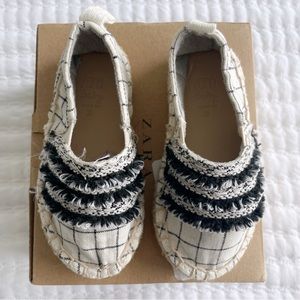 ZARA Baby Espadrille Canvas Black Cream Flat Shoes Eu 20 Toddler SZ 5